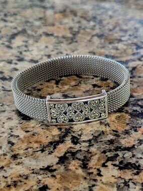 Rare Vintage Judith Jack Stretch Silver Mesh Marcasite Heart Bracelet